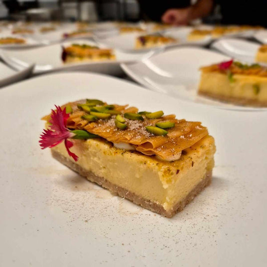 Honey & Pistachio Baked Cheesecake - Kiss Kiss Artisan Foods