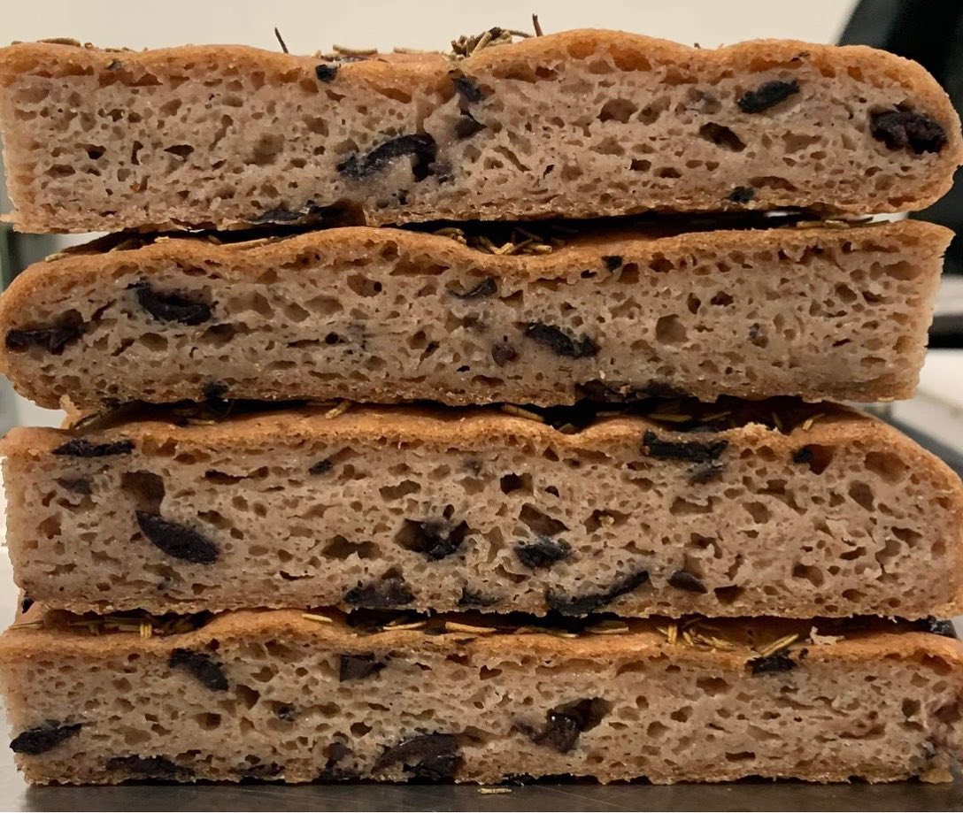 Gluten Free & Vegan Kalamata Olive and Rosemary Foccacia Bread - Kiss Kiss Artisan Foods